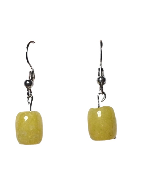 Handmade Jewelry - Honey Jade earrings yellow and silver tone handmade